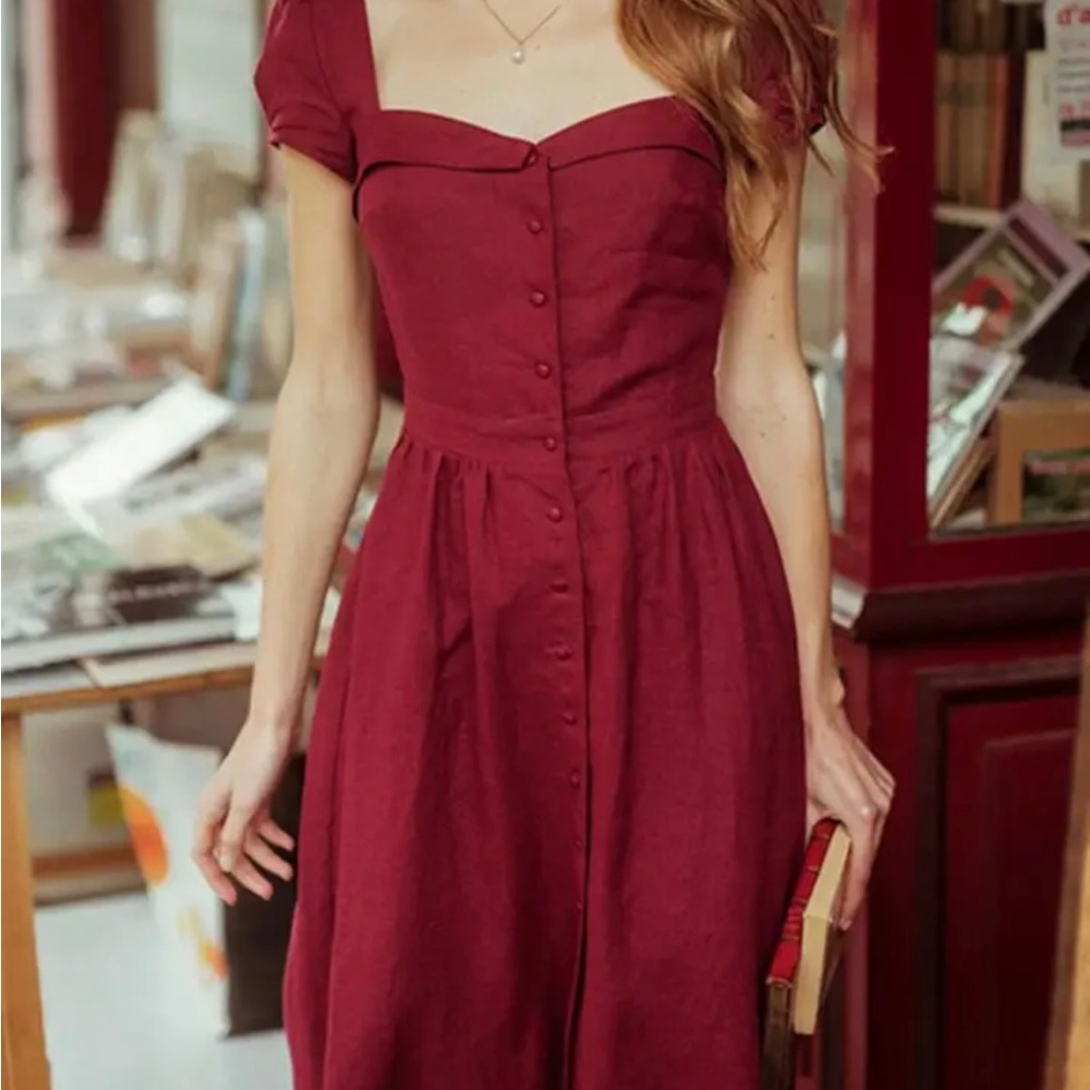 Gaala Paris Women's Backless Lace-up Square Neck Vintage Midi Dress